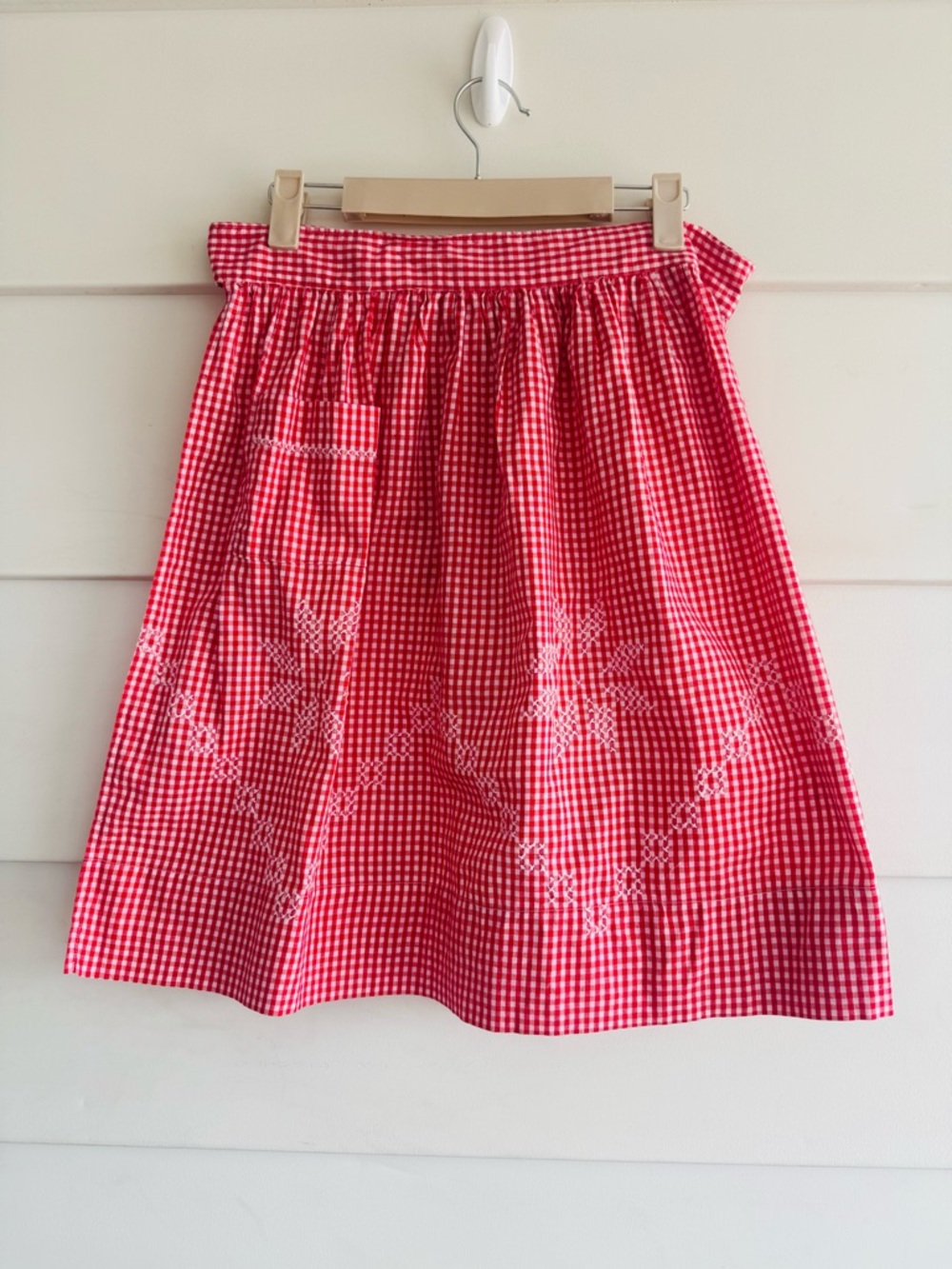 Vintage Red Gingham Embroidered 1/2 Apron